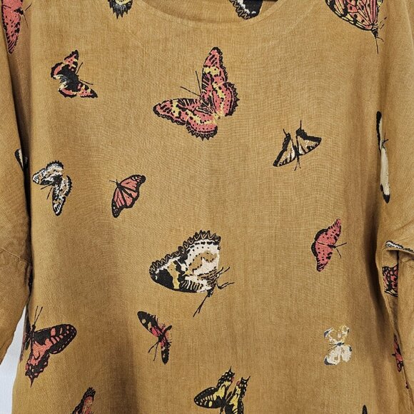 Viola Borghi Womens Linen Blouse Small Tan Boho Oversized Ethereal Baggy Relaxed - Picture 13 of 13